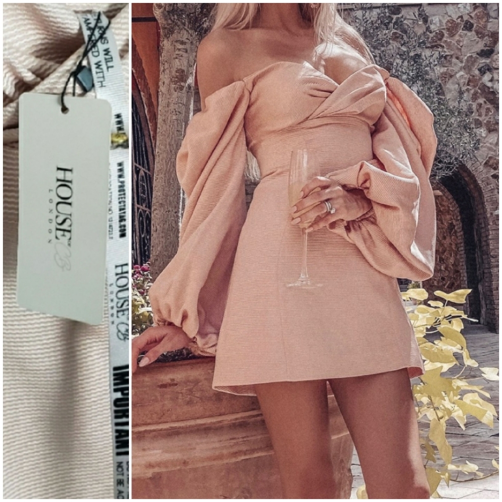 NWT House of CB Dress Medium Aliyah Puff Sleeve - Picture 2 of 14